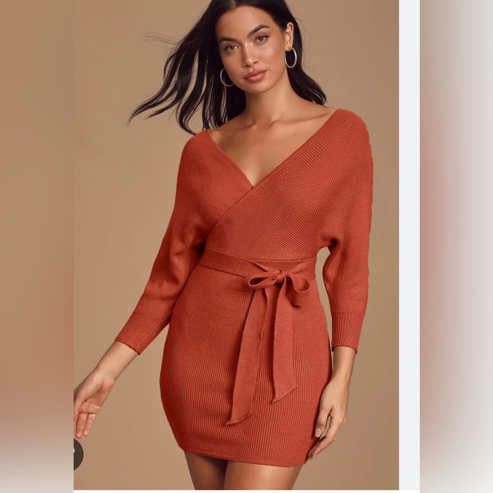 LULUS: Modena Rust Brown Dolman Sleeve Bodycon Sweater Dress